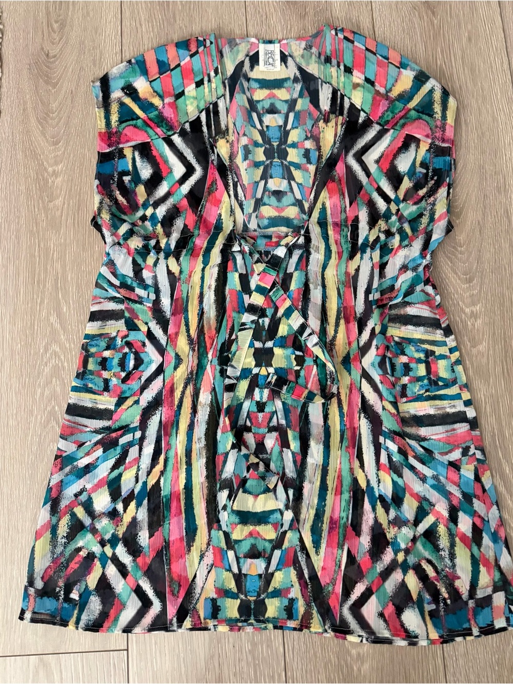BECCA Multicolor Geometric V-Neck Swim Coverup with Tie